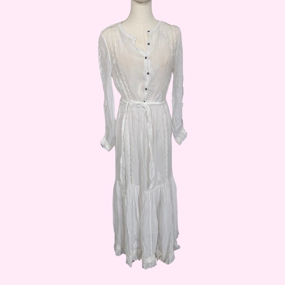 Chan Luu Designer Boho Chic Lace Flowy White Tiered Prairie Dress Size Small - Picture 1 of 9